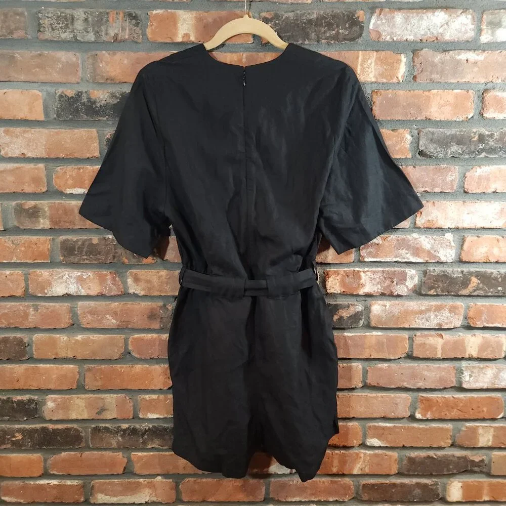 NWT COS Black Linen Blend Belted V-neck Romper Minimalist Summer Women's 6